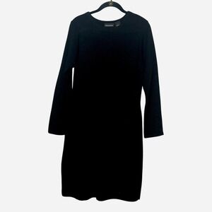 Vintage Nina Leonard Black Dress Sweater Bodycon Long Sleeve Knee Length Medium